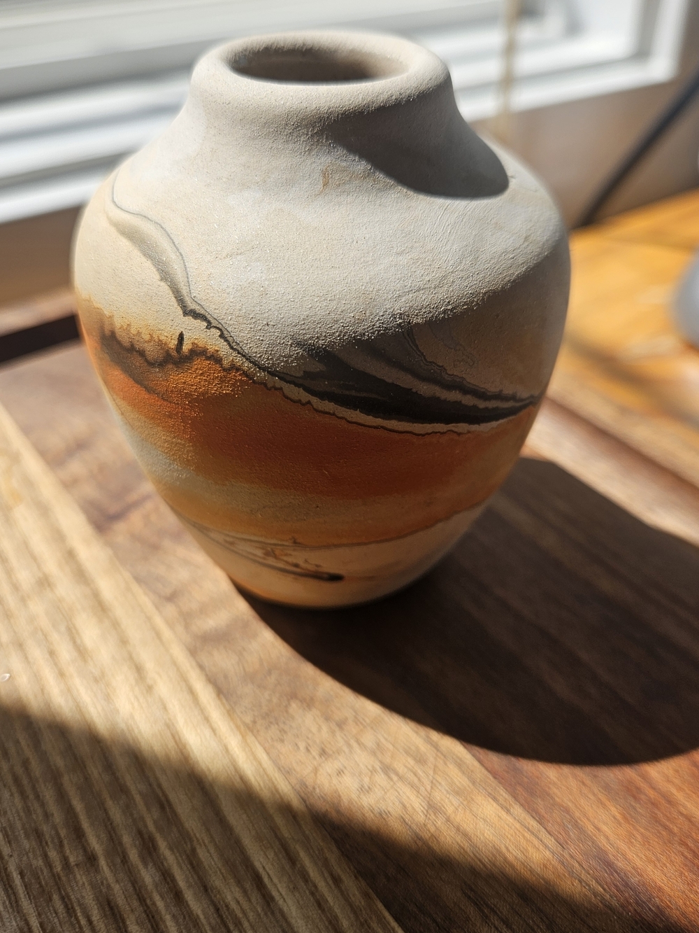 Handcrafted Ceramic Vase in Earthy Orange and Cream